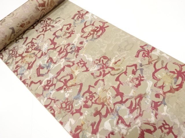 アンティーク　抽象花模様織り出し　名古屋帯地反物